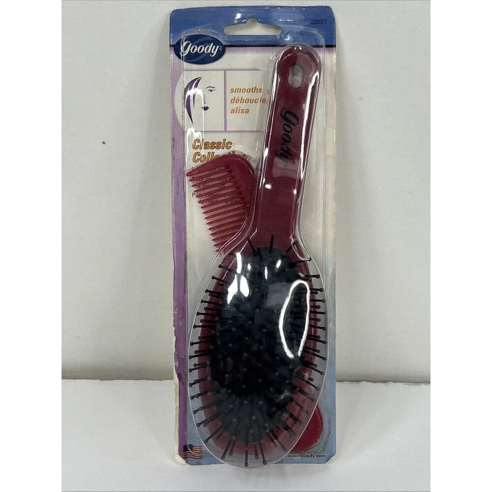 Vtg Goody Lot Hair Brush Comb Classic Red & 36 Terry Ponytailers Y2k